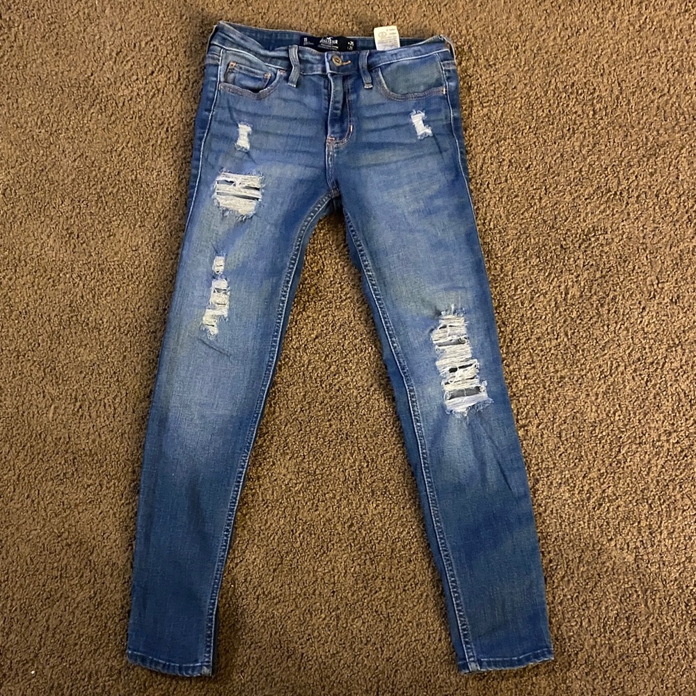 Hollister Women's Distressed Skinny Jeans - Blue